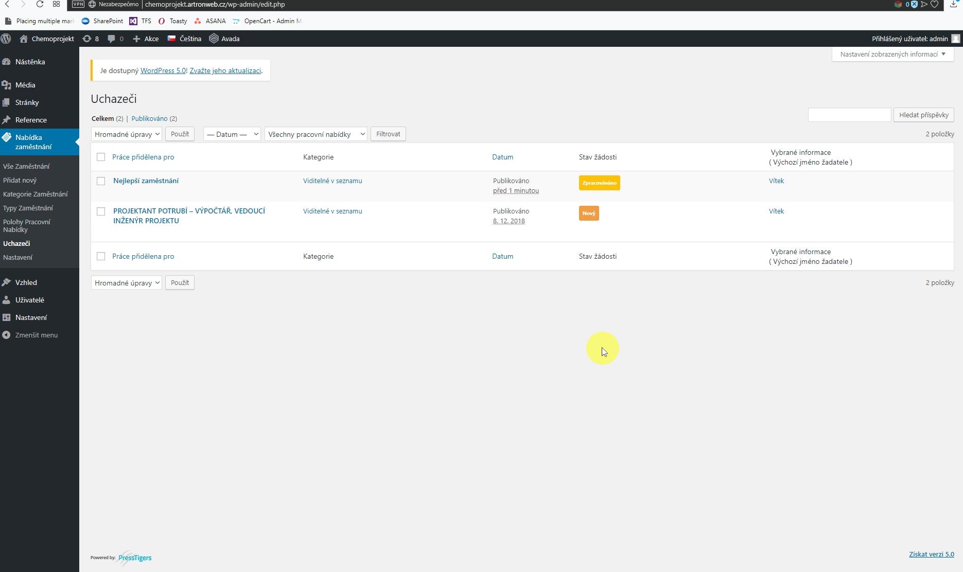 Seznam poptávek V seznamu poptávek pak můžete přehledně vidět stav jednotlivých žádostí.